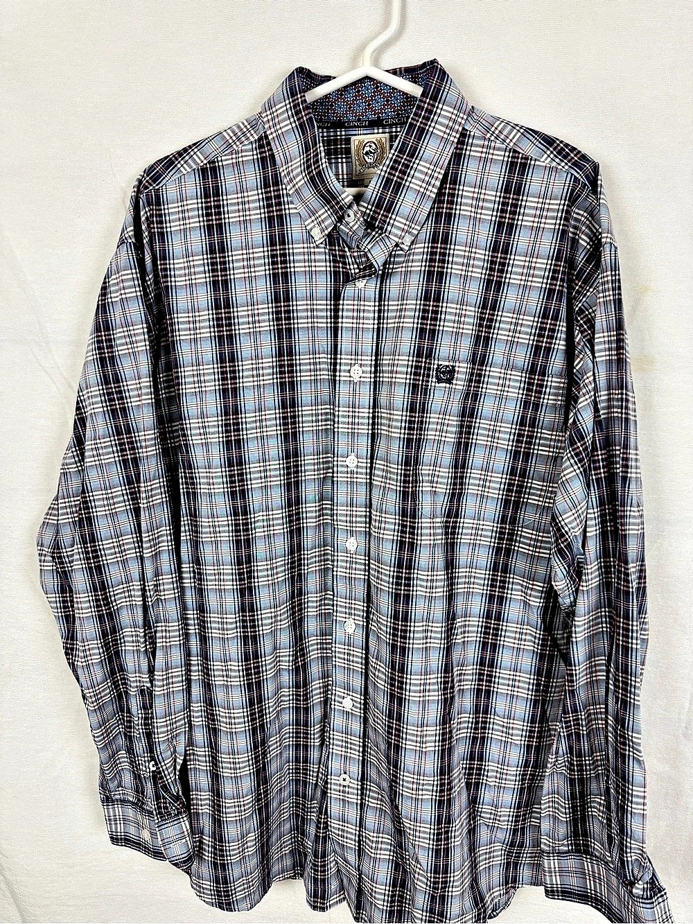 Cinch Men's Blue Plaid Long Sleeve Button-Down Shirt Large